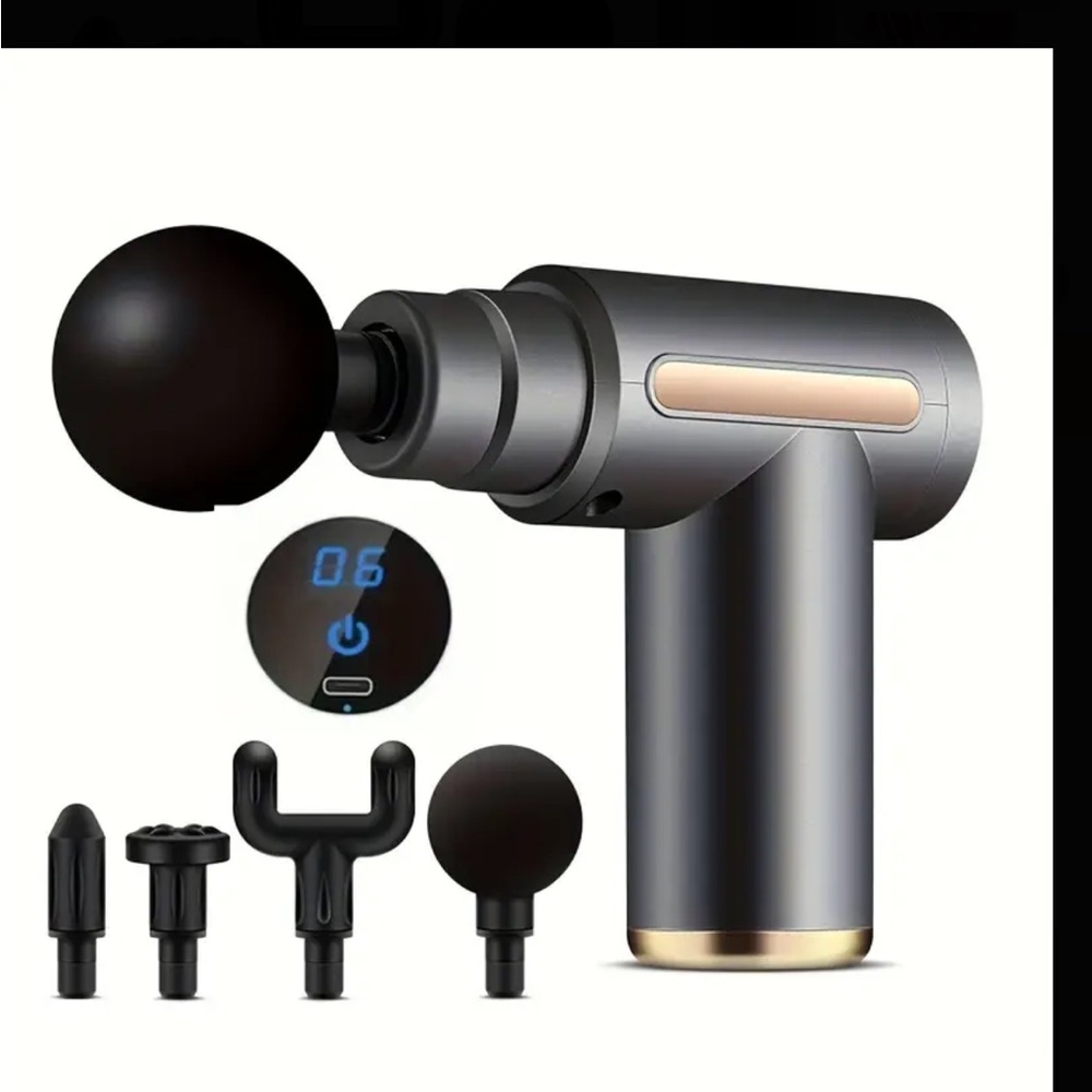 Gray Percussion Massage Gun with Gold Accents - Portable Deep Muscle Massager